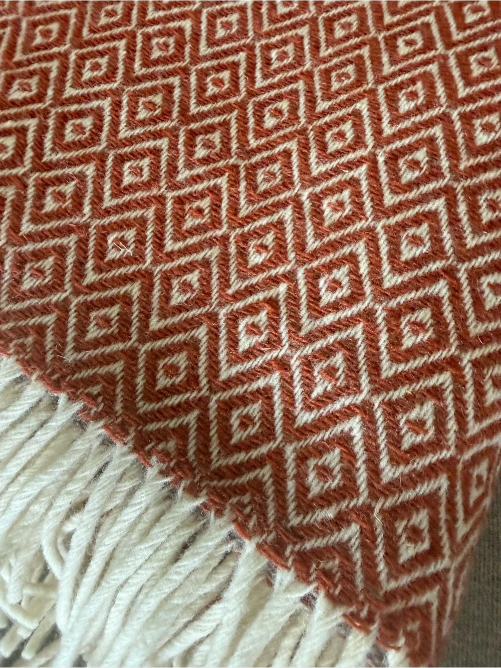 NWT Chi Coracao Wool Throw Blanket Terracotta Diamond Geometric 65x52 Boho
